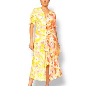 Rixo Ariel Colorblock Wrap Maxi Dress Multicolor Floral Ruffle – Women’s Size 8